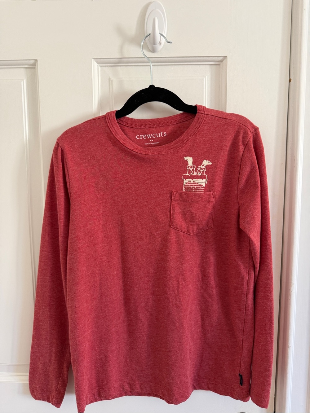 J.Crew Crewcuts Boys M 8-9 Red Christmas Santa Chimney Pocket Tee